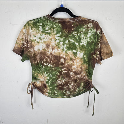 Army Camo Tie Dye Side Cinch Crop Top with Tassels