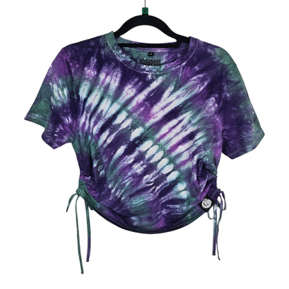 Kiwi Stripe Tie Dye Side Cinch Crop Top with Tassels
