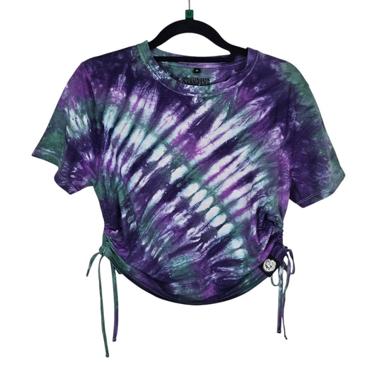 Kiwi Stripe Tie Dye Side Cinch Crop Top with Tassels