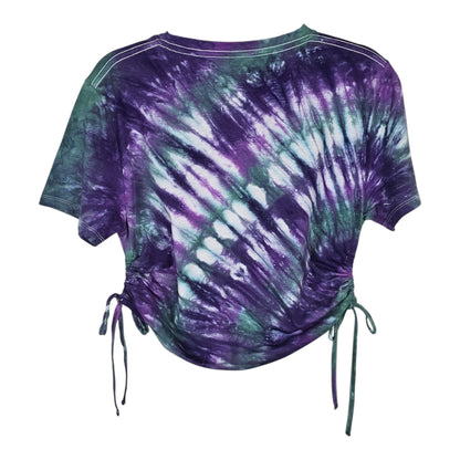 Kiwi Stripe Tie Dye Side Cinch Crop Top with Tassels