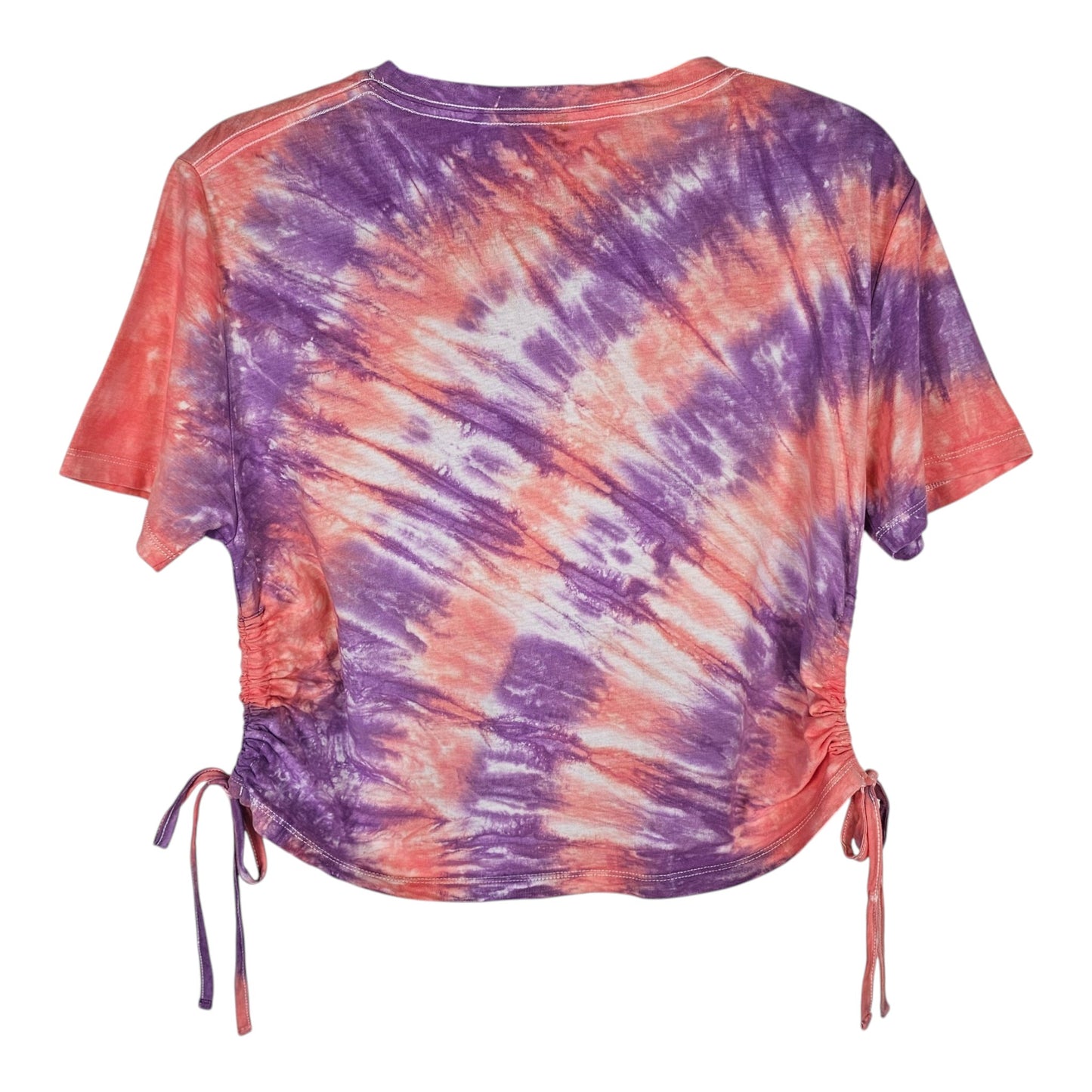 Pink Stripe Tie Dye Side Cinch Crop Top with Tassels