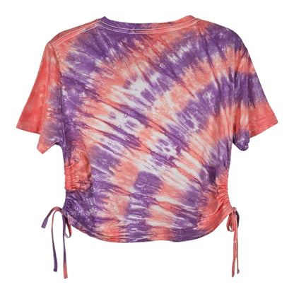 Pink Stripe Tie Dye Side Cinch Crop Top with Tassels