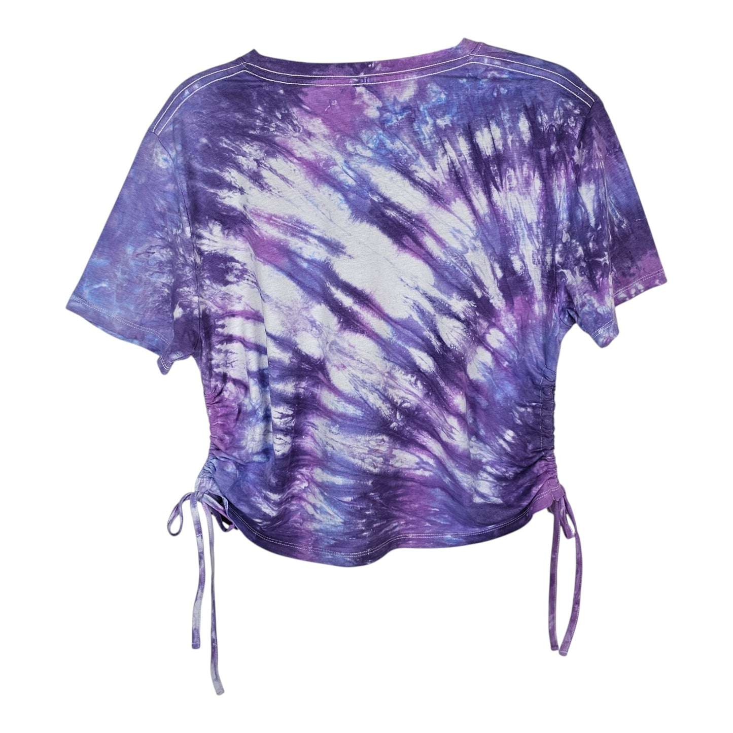 Purple Stripe Tie Dye Side Cinch Crop Top with Tassels