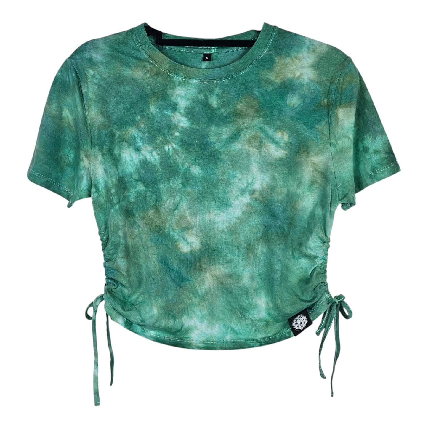 Mint Green Tie Dye Side Cinch Crop Top with Tassels