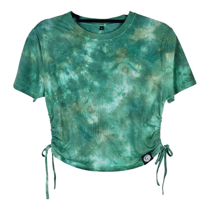 Mint Green Tie Dye Side Cinch Crop Top with Tassels