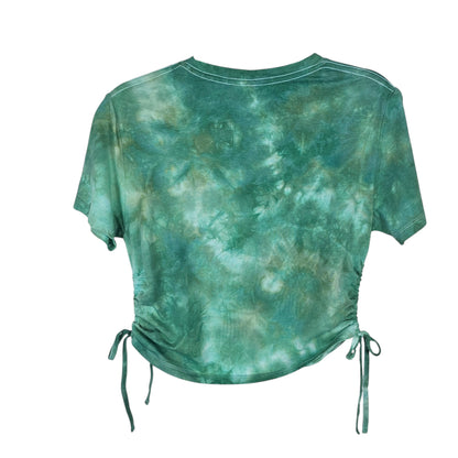 Mint Green Tie Dye Side Cinch Crop Top with Tassels