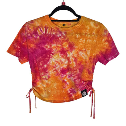 Fruit Salad Tie Dye Side Cinch Crop Top with Tassels