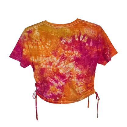 Fruit Salad Tie Dye Side Cinch Crop Top with Tassels