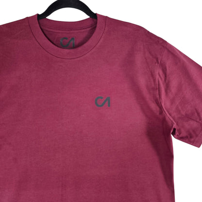 Berry maroon crew-neck T-shirt with small center chest logo detail