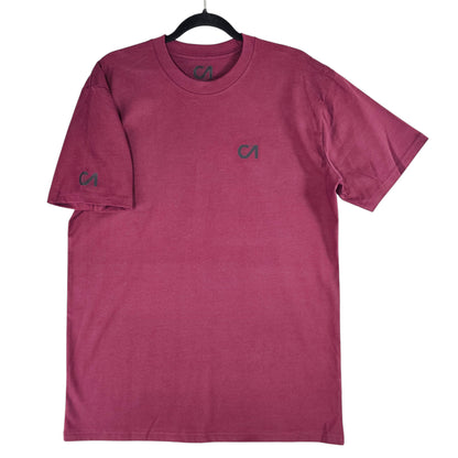 Berry maroon short-sleeve T-shirt with small chest logo and side sleeve logo