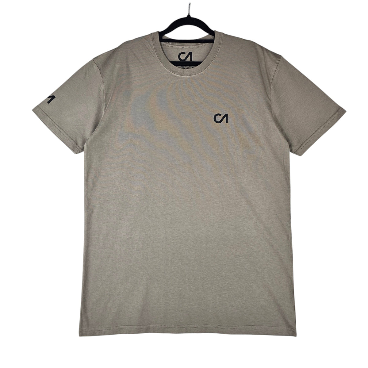 Grey crewneck t-shirt with small CA logo print on chest