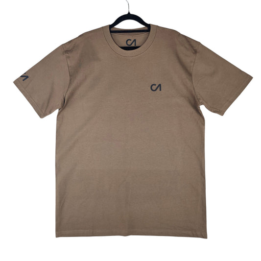 Walnut brown crewneck t-shirt with small CA logo on chest