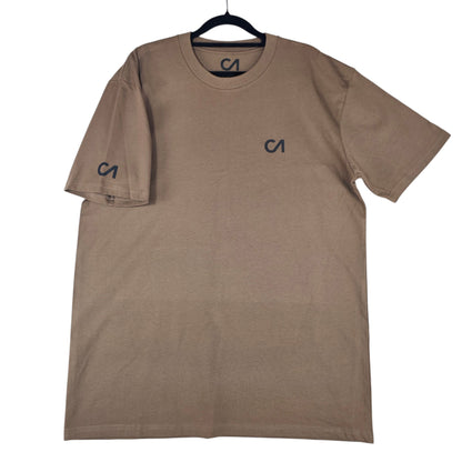 Walnut brown crewneck t-shirt with CA logos on chest and left sleeve