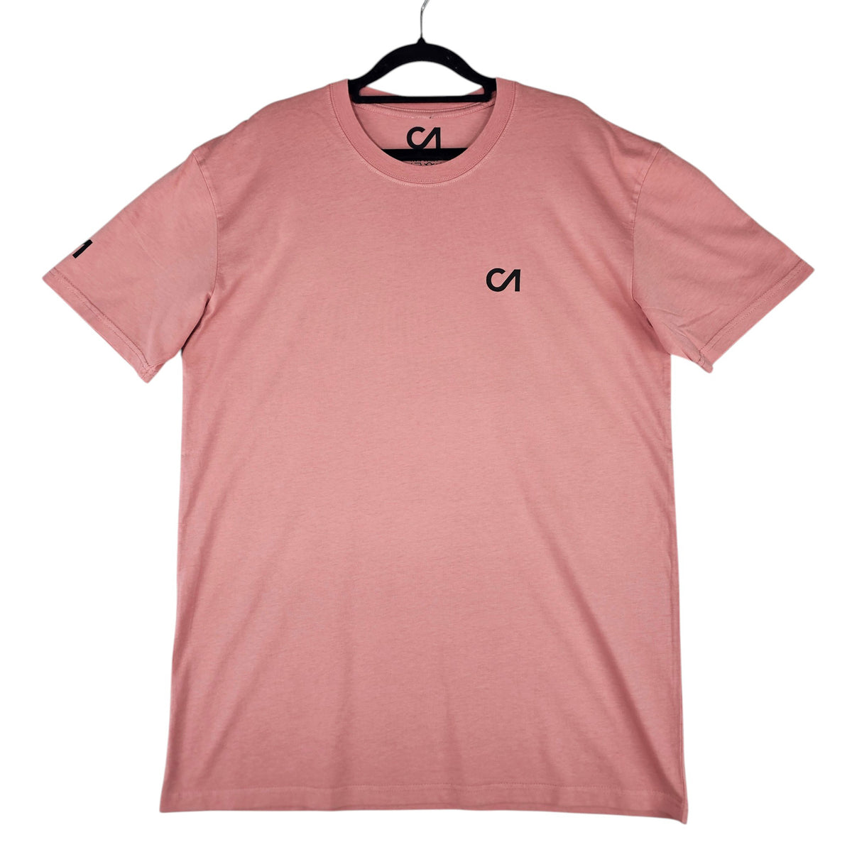 Pink short-sleeve T-shirt with small CA logo on chest