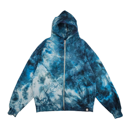 Electric Blue Tie Dye Zip Up Hoodie