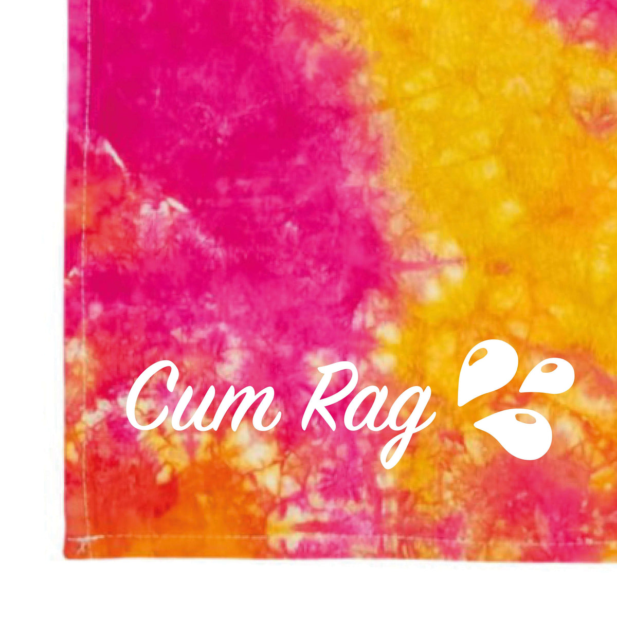 Tie-dye rag close-up with magenta and golden-orange blended tie-dye pattern