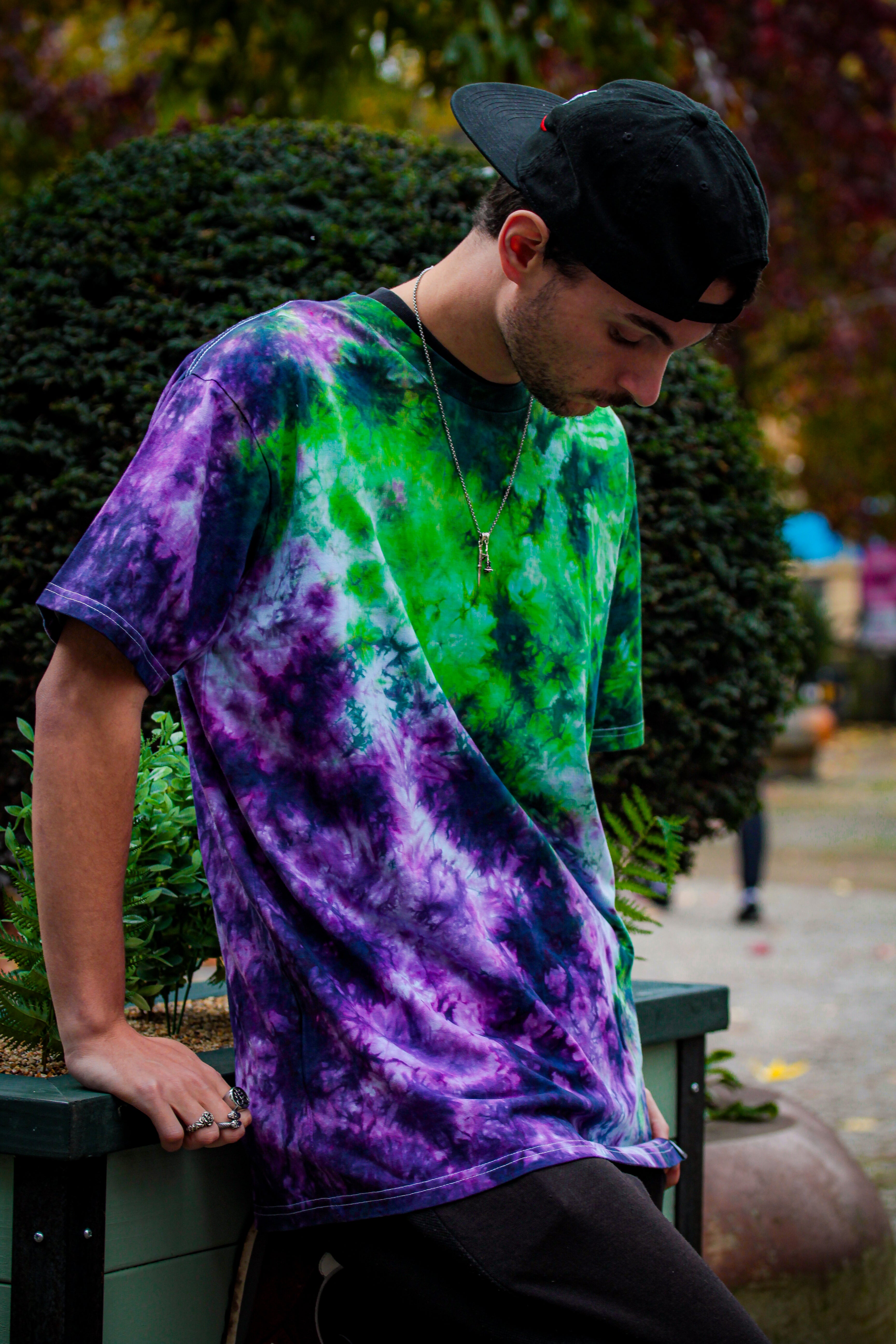 Green and Purple Camo Crunch Split - tie dye joggers -  tie dye sweatpants - tie dye trousers - Stinging Bullfish