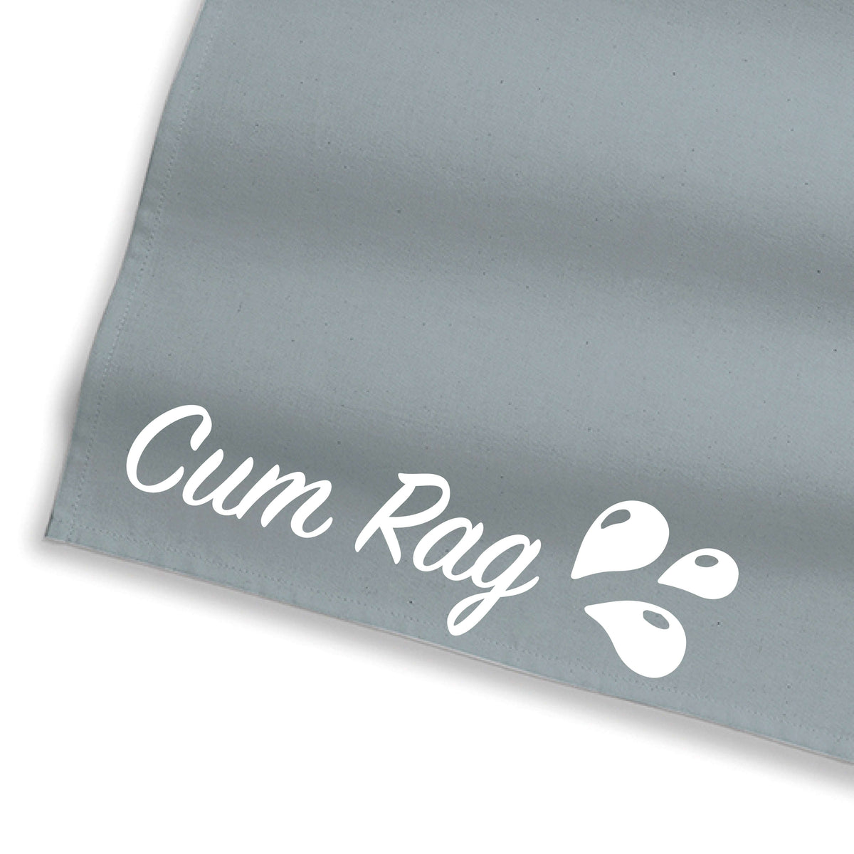 Light grey rag cloth close-up with white "Cum Rag" icon print