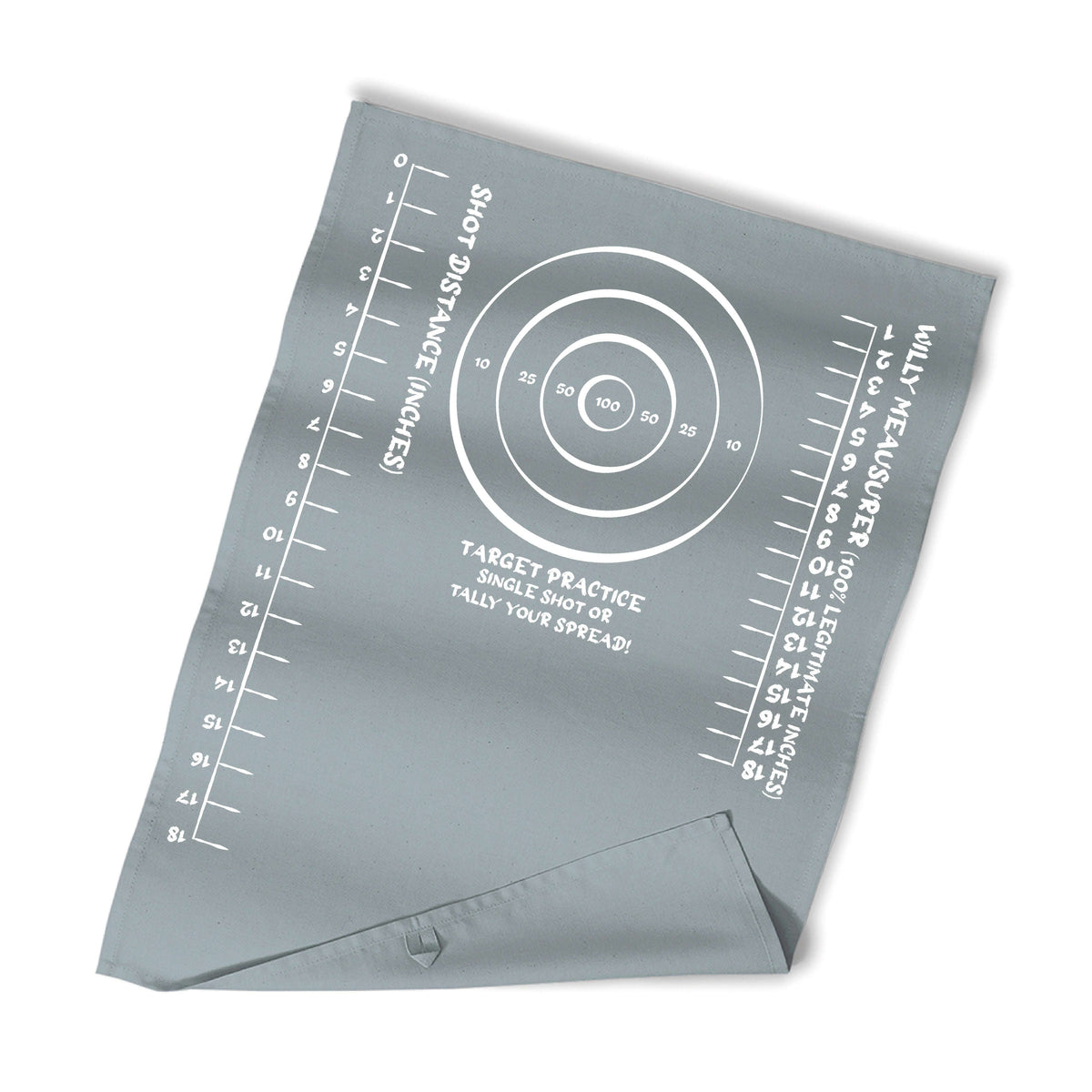 Grey target practice rag with bullseye circles and ruler-style scale on both sides
