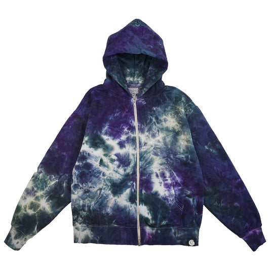 Imperial Purple and Gunmetal Grey Zip Up Tie Dye Hoodie