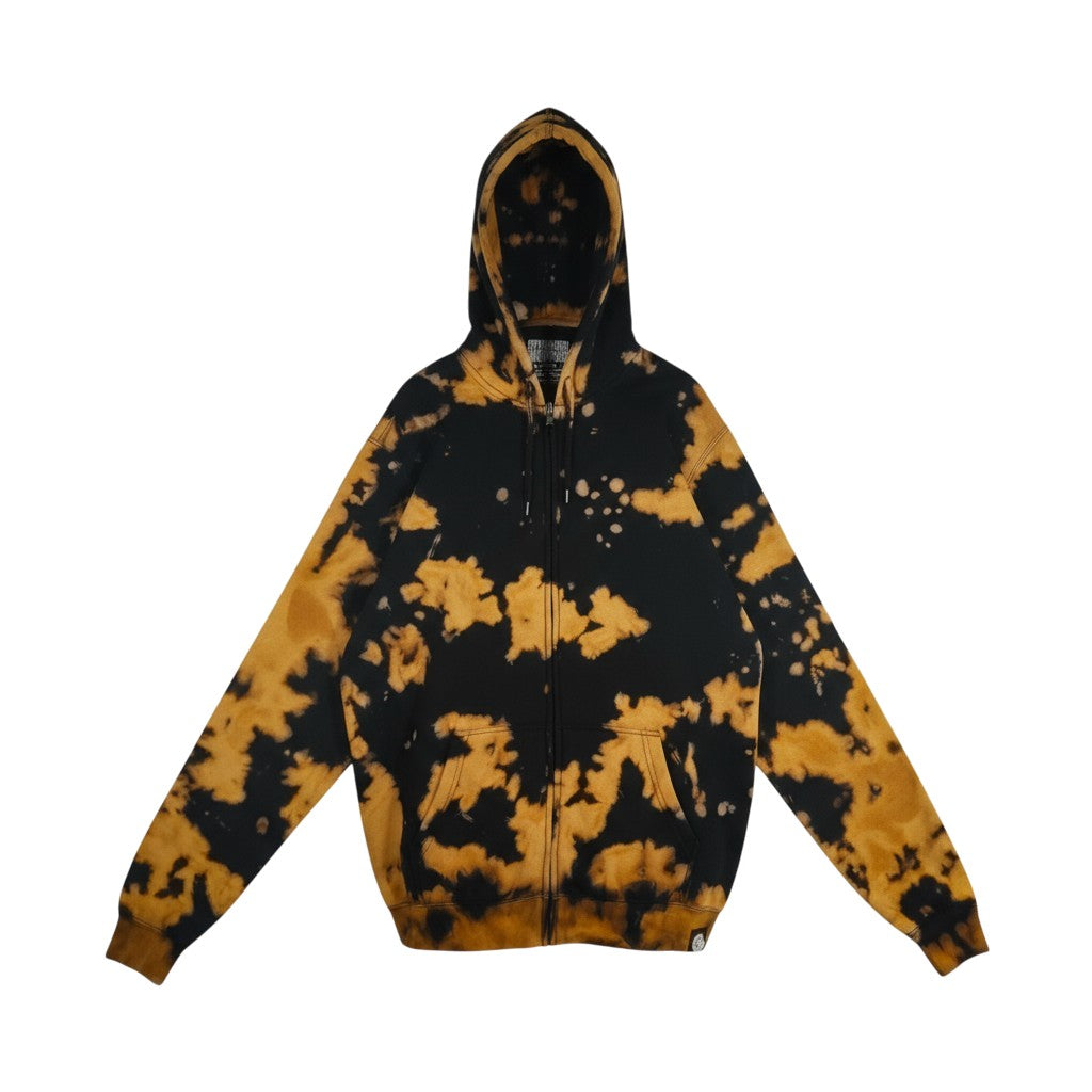 Black + Brown Bleach Dyed Stencil Zip Hoodie